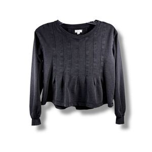 PILCRO Anthropologie Oversized Cropped Crew Neck Cotton Sweatshirt in Faded Blac